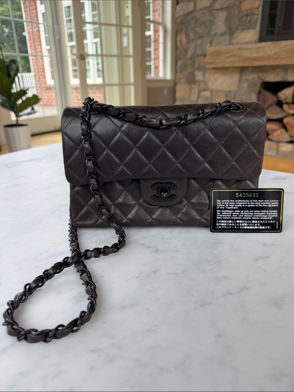 CHANEL Quilted Double Flap Shoulder Bag in Dark Brown